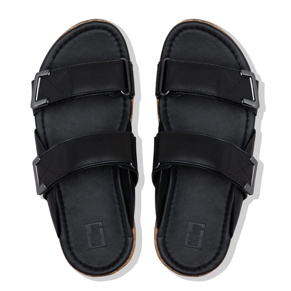 Fitflop Womens Slides Black - Remi Adjustable Leather - 95JKTUFON